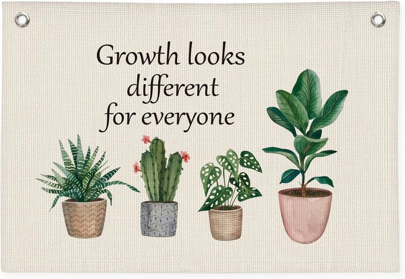 PLKMN Growth Looks Different for Everyone Mental Health Growth Mindset Wall Art Canvas Banner, Potted Plant Wall Hanging Banner Flag for Classroom Therapy Office School Counseling - Image 1